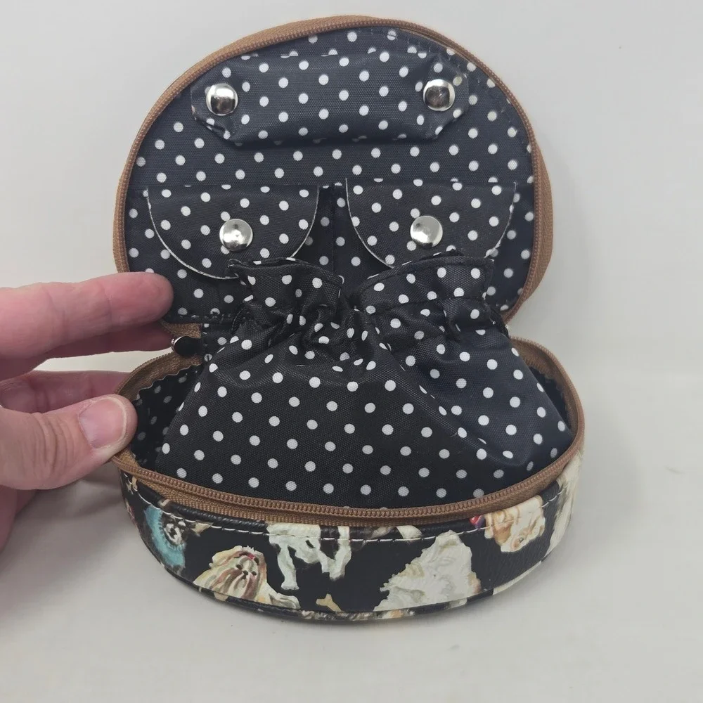Sydney Love Dog Print Travel Jewelry Case Organizer Polka Dot Interior Black‎